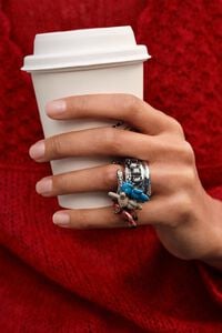 Anillo tres bandas animales y cristales plateado