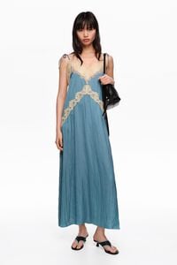 Vestido lencero fluido verde azulado