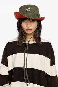 Khaki and orange corduroy details bucket hat