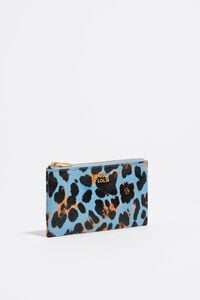 Pastel blue textured shiny Leopard print coin purse