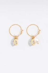 Pendientes aro mediano perla natural logo ovalado