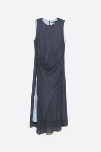 Blue checked layered dress with ruching