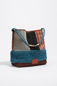 Bolso de hombro trenzado piel patchwork azul