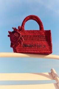 Red raffia plaited mini bag