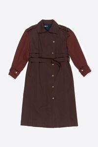 Two-tone burgundy maxi trench