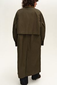 Khaki maxi length waxed trench