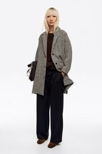 Black checked double-breasted midi jacket