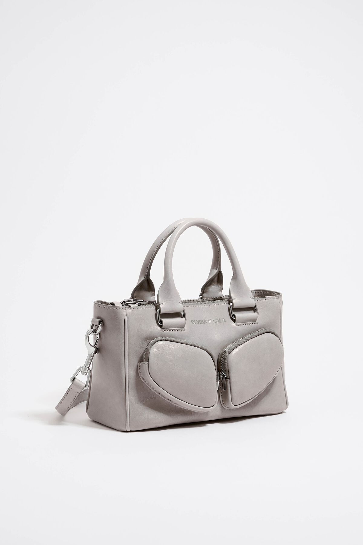 Medium gray leather pocket tote bag