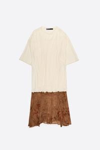 Underwater two-material dress with buttoned hem