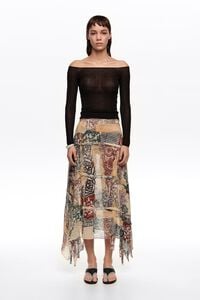 Ivory Lace fluid irregular fringed skirt