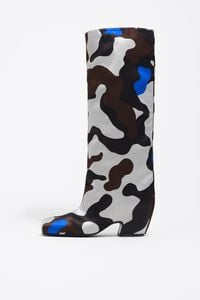 Camouflage print satin heeled boot