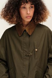 Khaki maxi length waxed trench