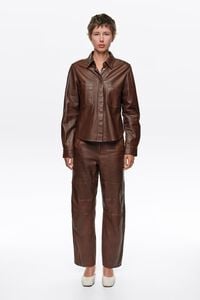 Brown washed leather shirt