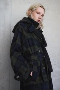 Khaki checked double-face double-breasted coat