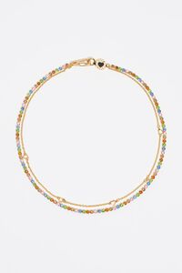 Gold double-layer crystals and logo chain necklace