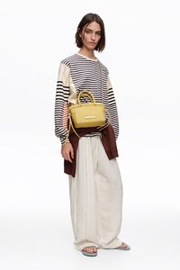 Small plaited light yellow leather bag