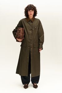 Khaki maxi length waxed trench