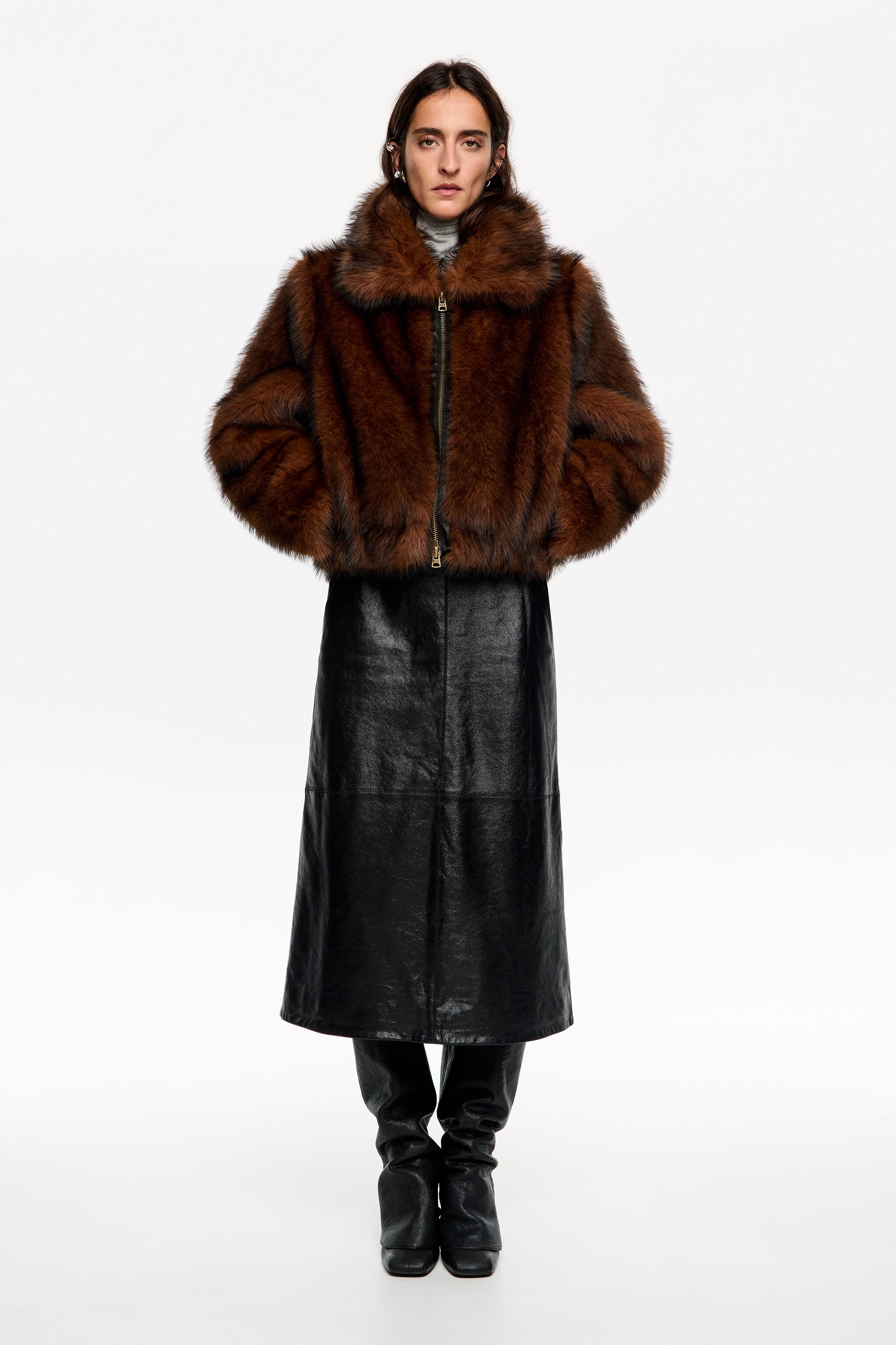 Short brown fur coat