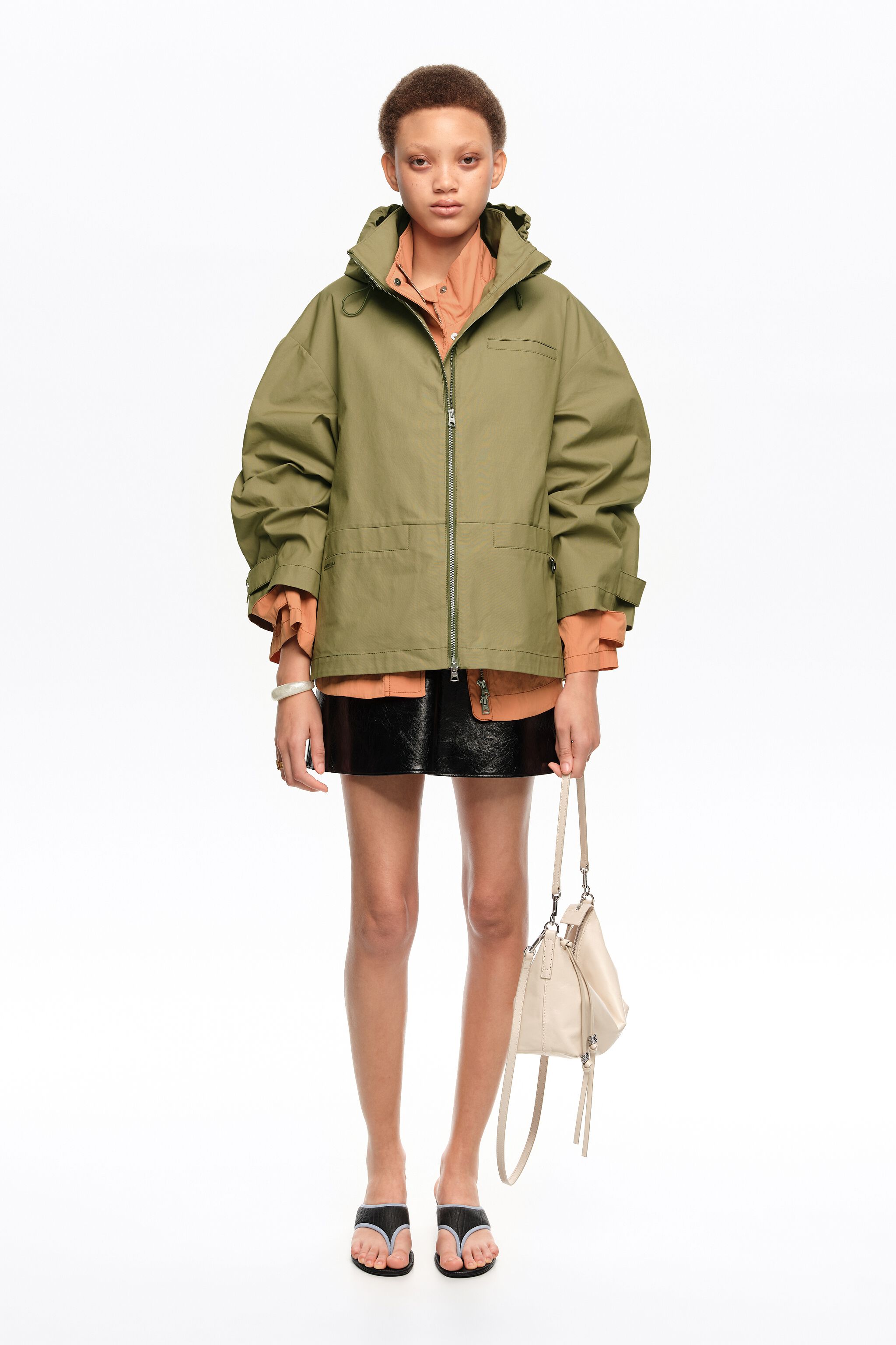 Light khaki cotton A-line trench