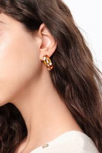 Amber resin and crystals hoop earrings