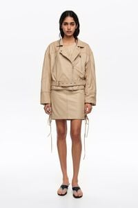 Light stone leather adjustable double-breasted jacket