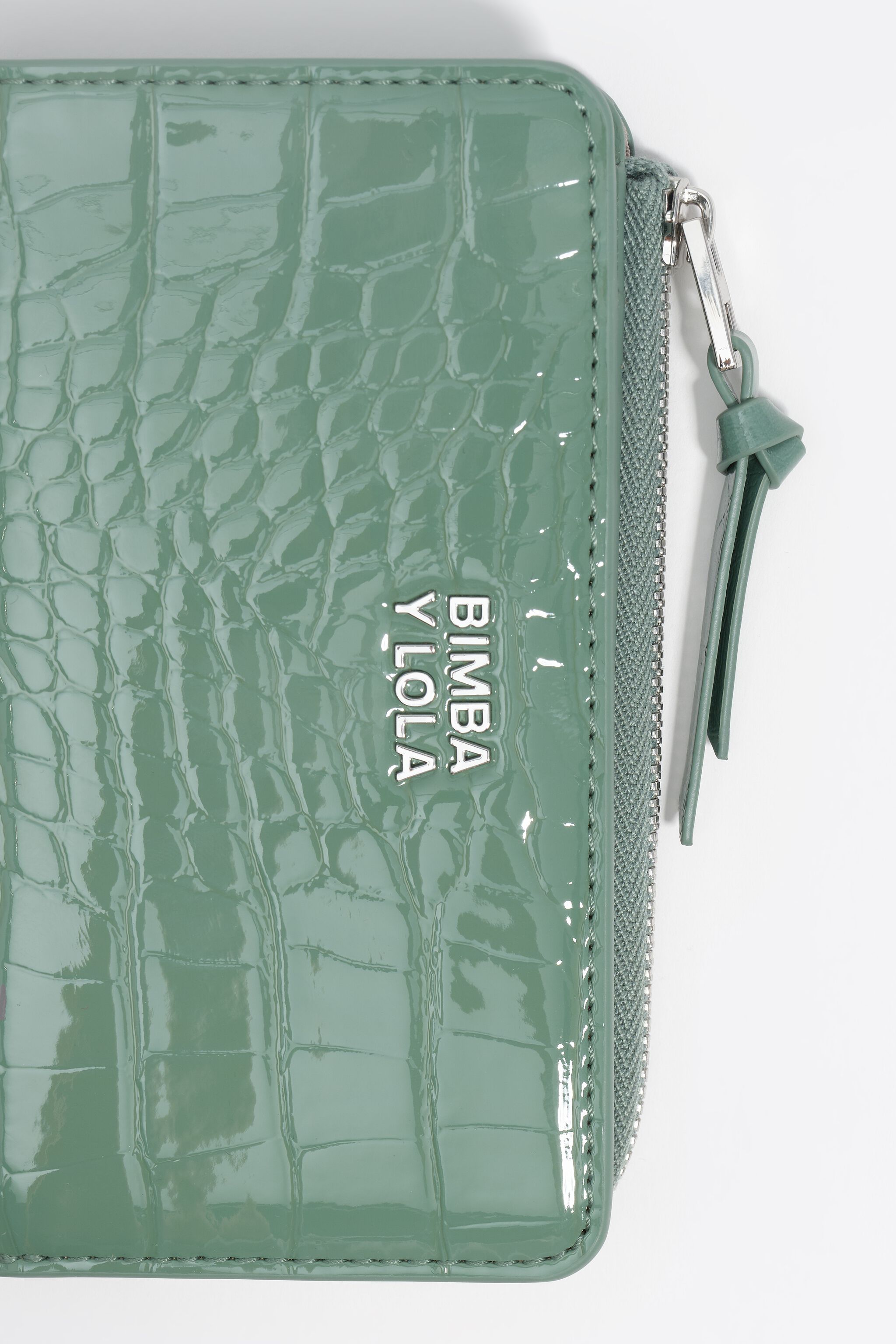 Pastel green mock croc leather compact purse