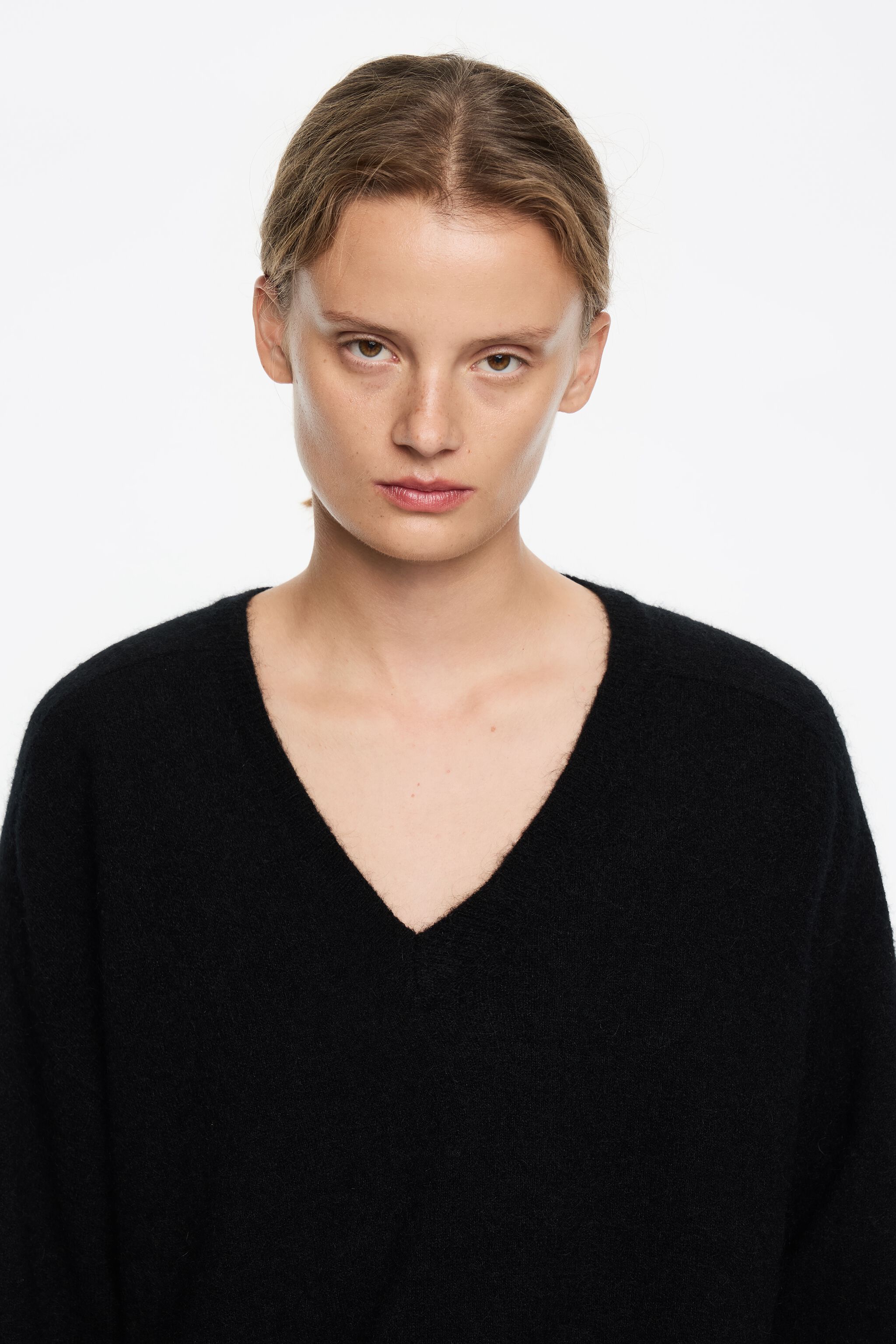 Black mohair V-neck sweater