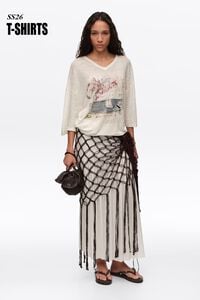 Faded ivory linen Bimba Cala logo T-shirt