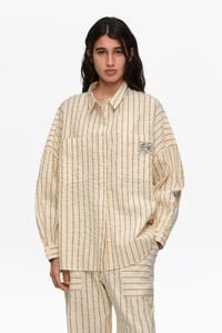 Ocher striped textured cotton oversize shirt