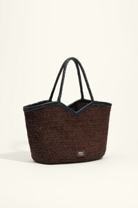 Large plaited chocolate leather shopper bag