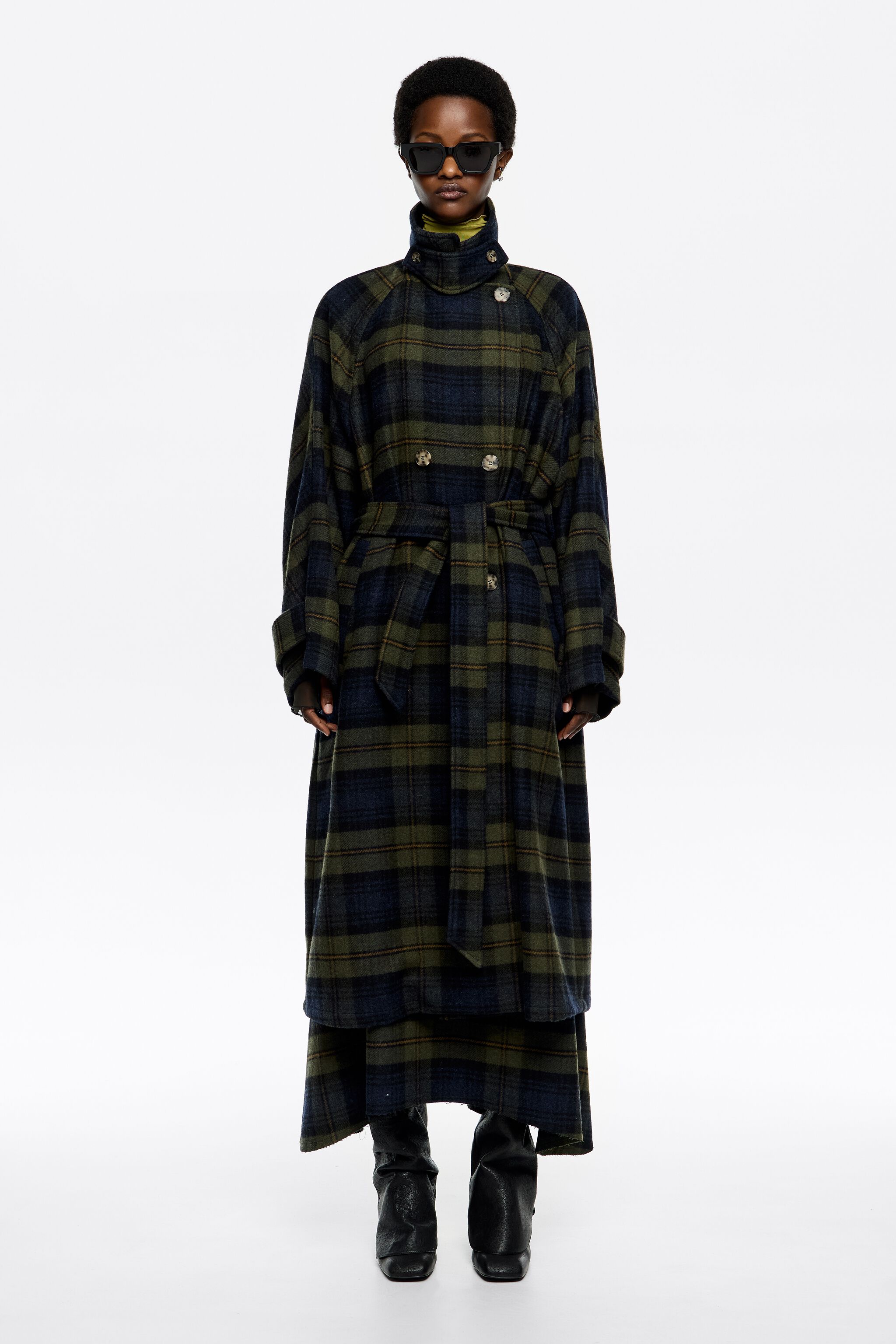 ジャケット・アウター DOUBLE FACE CHECK DOUBLE BREASTED COAT Khaki checked double-face double-breasted coat