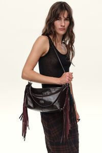 Bolso Madrid mediano piel flecos burdeos