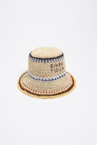 Gorro efecto rafia natural franjas multicolor