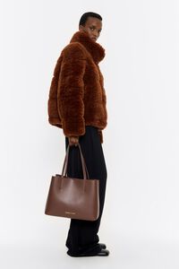 Large mocha leather Chihuahua shopper bag