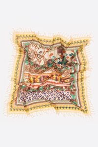 Szal patchwork kwiaty ikat ż&oacute;łty