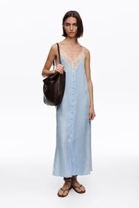 Light blue slip dress with contrast lace