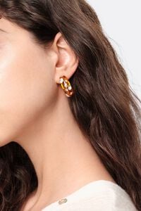 Amber resin and crystals hoop earrings