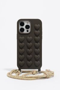 Dark brown silicone iPhone 14 Pro Max case with rope
