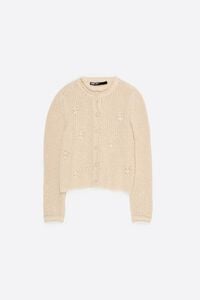 Beige cotton cardigan with flat bobbles