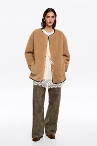 Reversible camel fur coat with crew neckline