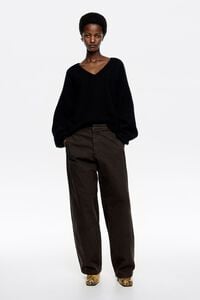 BARREL - Dark brown adjustable waist denim trousers