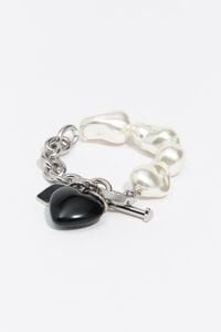 Bracelet cha&icirc;ne et perles c&oelig;ur noir