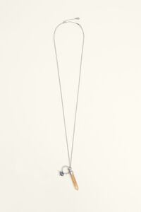 Long necklace with stone chain and natural pearl ring