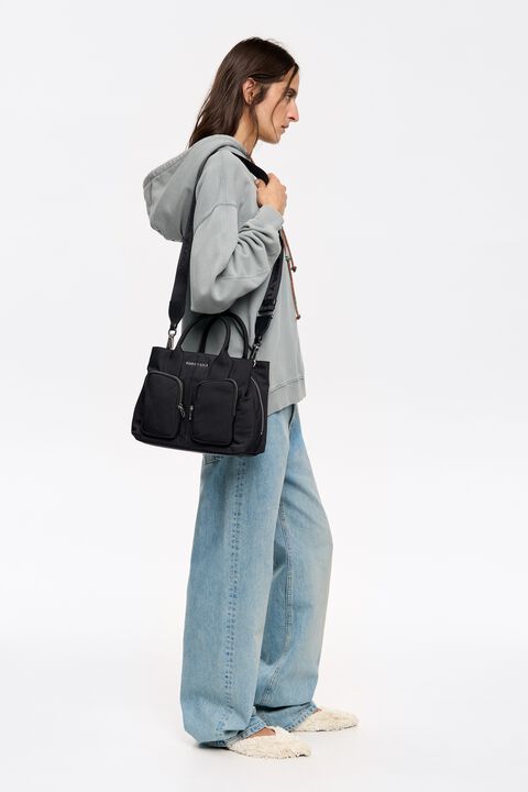 Bolso de mano Pocket grande nylon negro Bolso de mano Pocket grande nylon negro