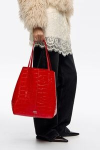 Bolso shopper grande piel grabado cocodrilo rojo