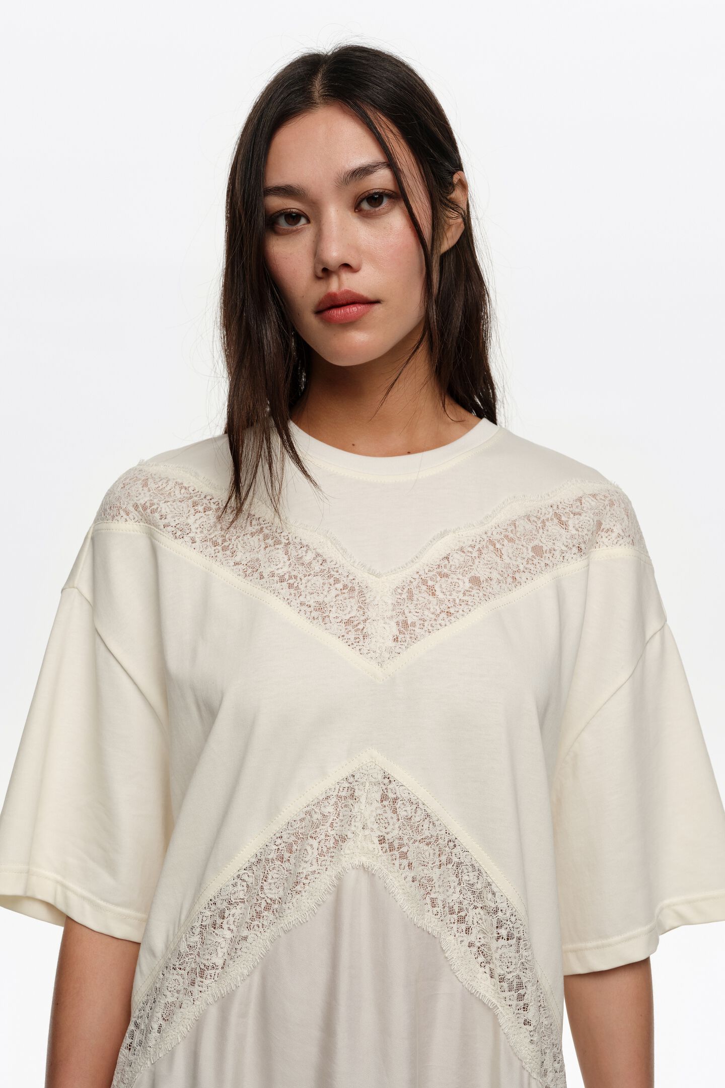 Ivory lace dual material dress
