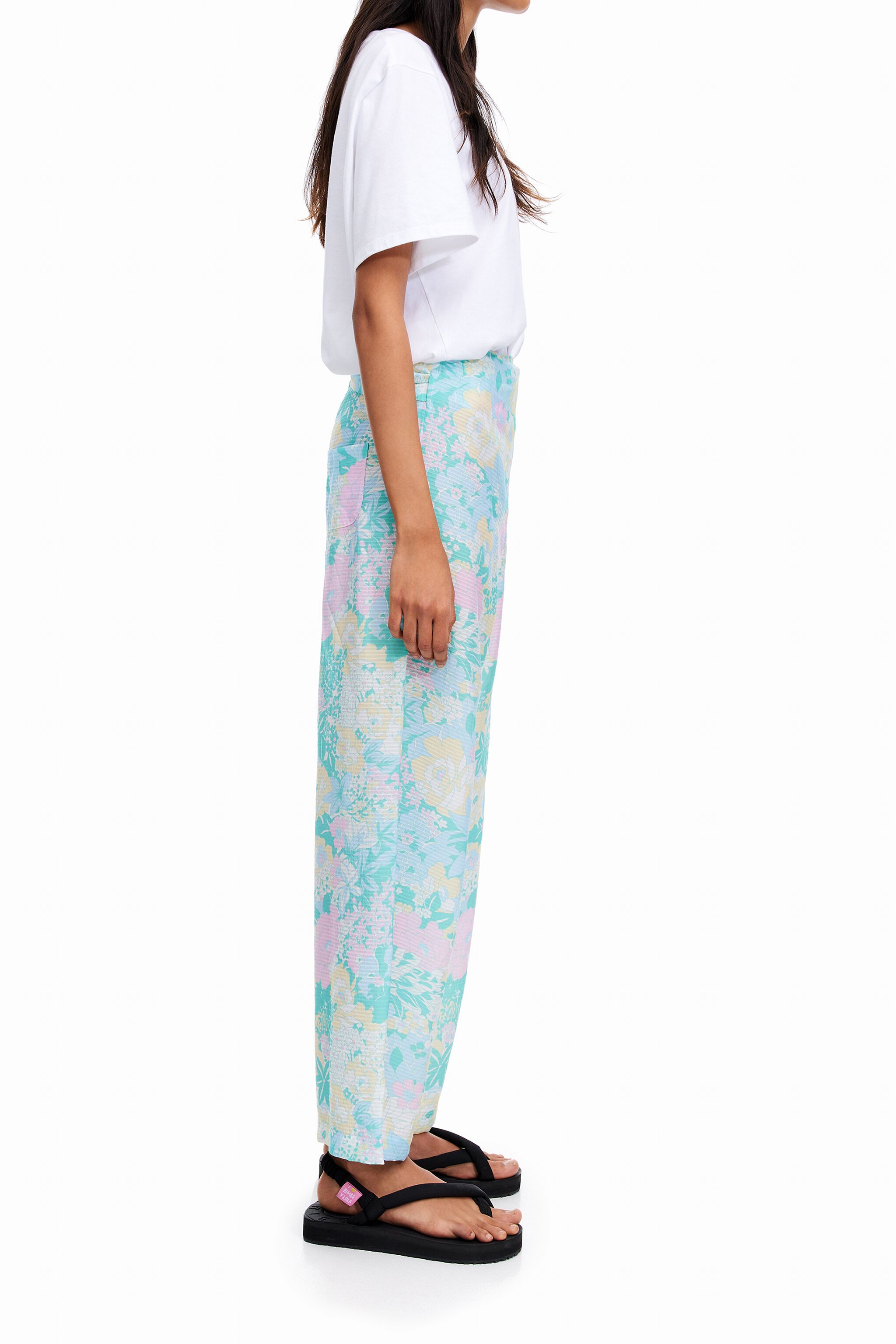 Pantaloni pareo Flora-Print verde