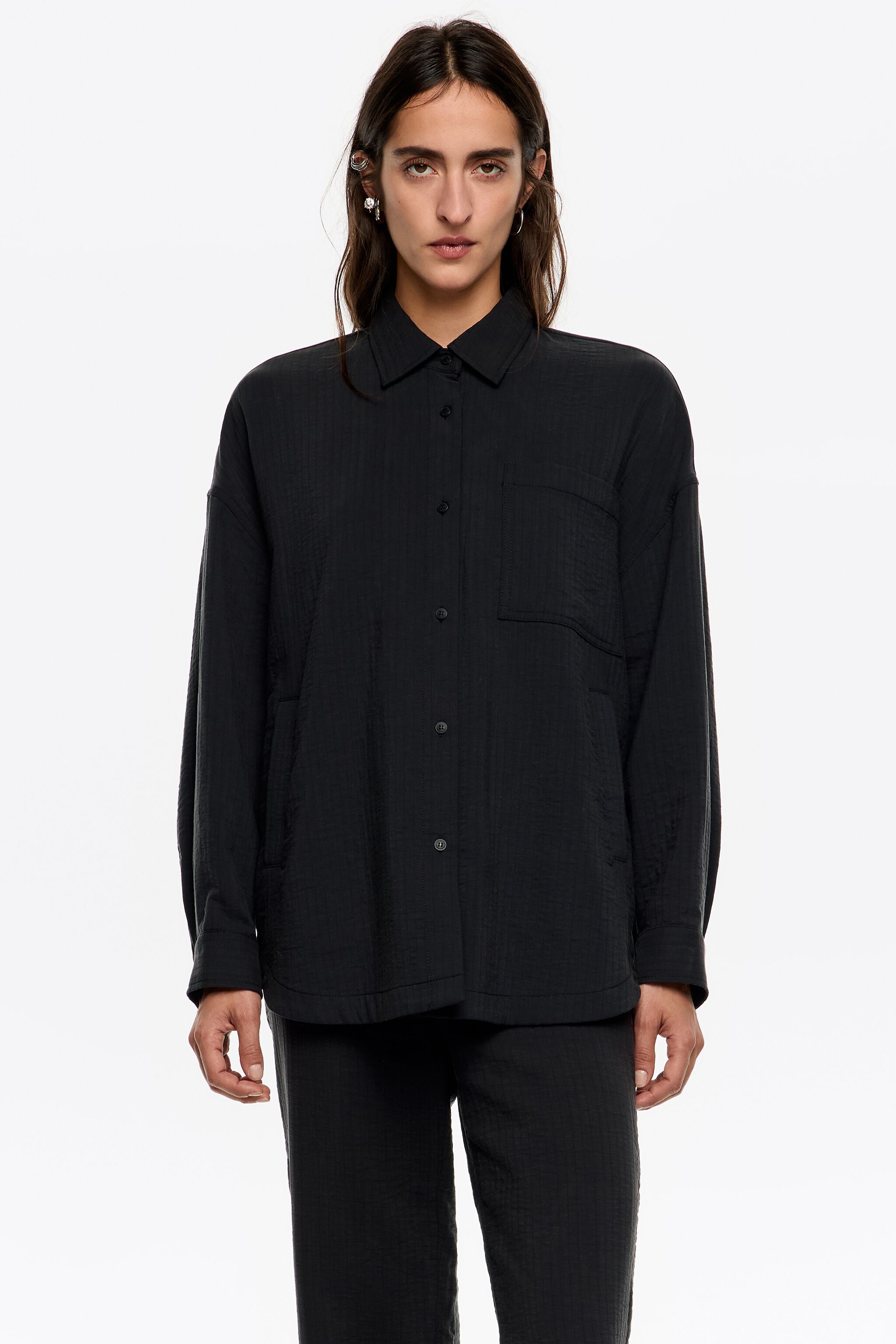 Dark gray textured cotton oversize shirt