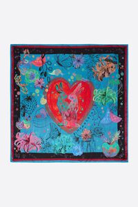 Blue heart, rabbit and flowers scarf