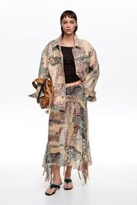 Ivory Lace fluid irregular fringed skirt